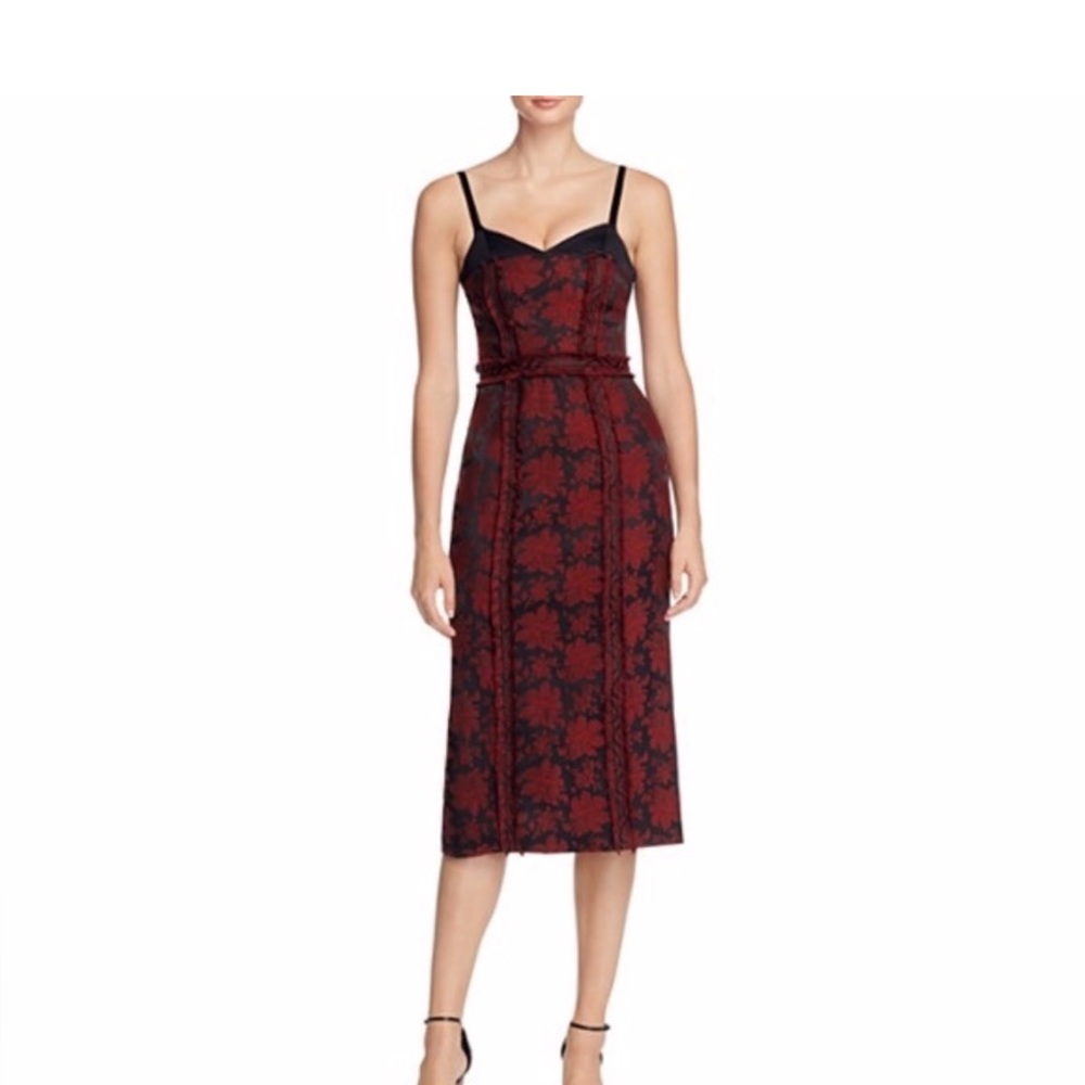 Cinq a Sept Marsolais Midi Dress Black Red Brocade